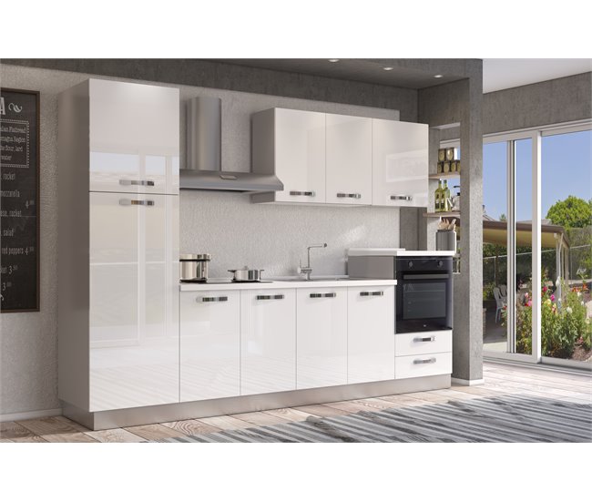 Conforama Cocina GILDA ICE L300 Derecha Blanco Brillo Y Gris Claro