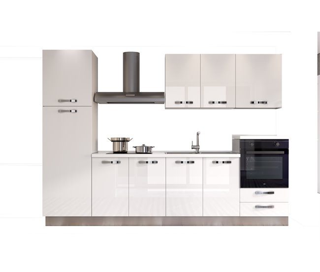 Conforama Cocina GILDA ICE L300 derecha blanco brillo y gris claro