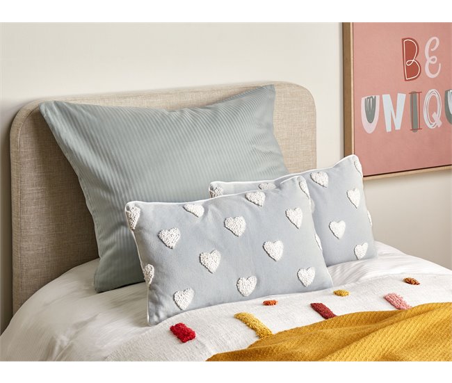 Conforama Cojín De Algodón Gris Con Corazones Bordados 30 X 50 Cm GAZANIA
