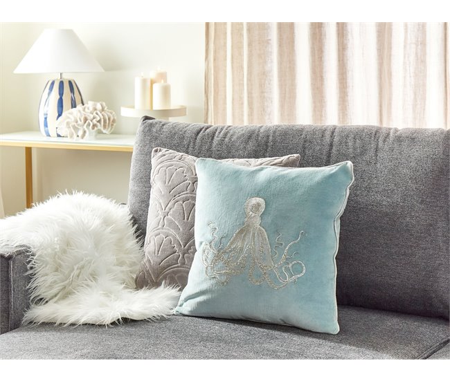 Conforama Cojín De Terciopelo Azul Motivo Pulpo 45 X 45 Cm LAMINARIA