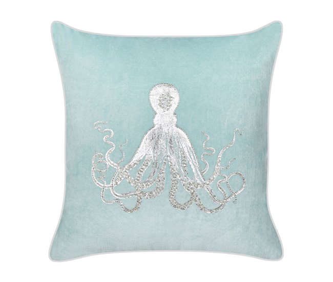 Conforama Cojín de terciopelo azul motivo pulpo 45 x 45 cm LAMINARIA
