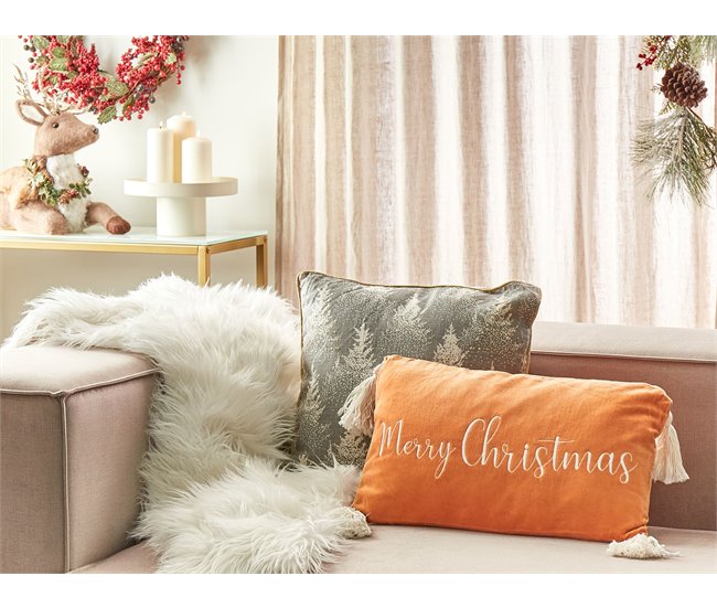 Conforama Cojín De Terciopelo Naranja Motivo Navideño Con Borlas 30 X 50 Cm LITHOPS