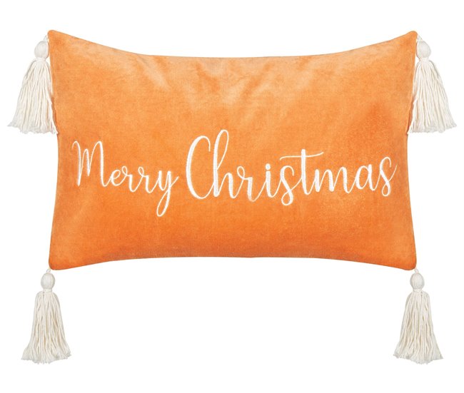 Conforama Cojín de terciopelo naranja motivo navideño con borlas 30 x 50 cm LITHOPS