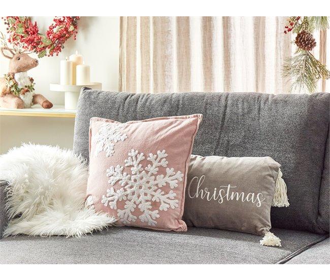 Conforama Cojín De Terciopelo Rosa Motivo Navideño 45 X 45 Cm MURRAYA