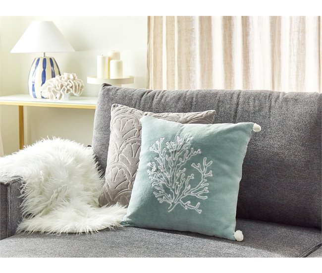 Conforama Cojín De Terciopelo Verde Menta Motivo Coral 45 X 45 Cm NORI