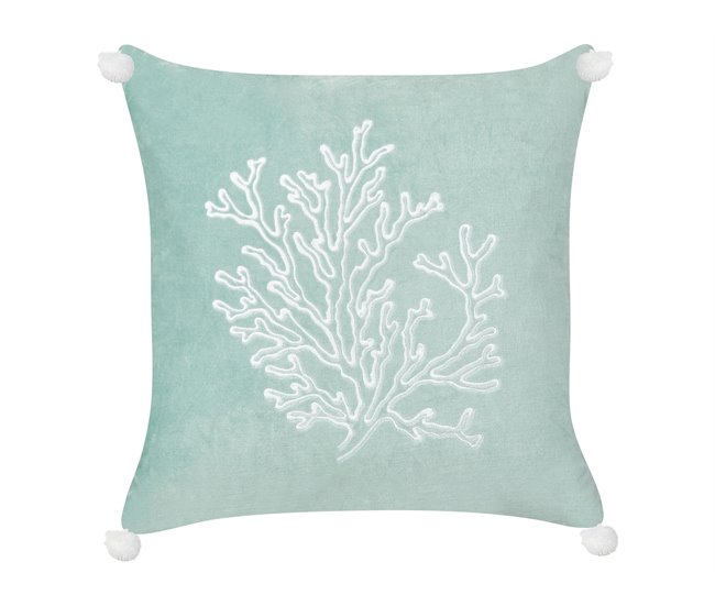 Conforama Cojín de terciopelo verde menta motivo coral 45 x 45 cm NORI