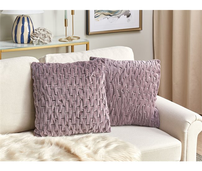 Conforama Cojín Plisado De Terciopelo Violeta 45 X 45 Cm CHIRITA