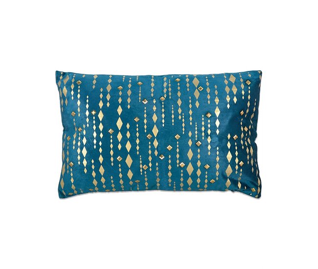 Conforama Cojin Presume De Casa Yvette 53*33*8 Azul/dorado Poliester Terciopelo/espejitos