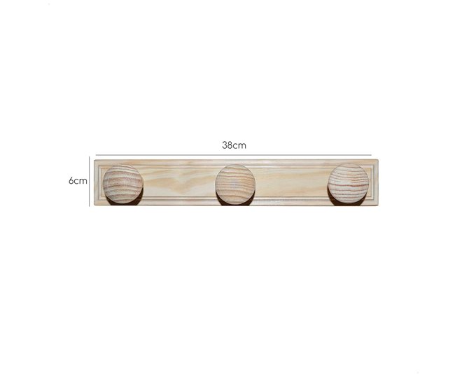 Conforama Colgador 3 Pomos De Madera Acabado SIN Barniz 38x9x6 Cm