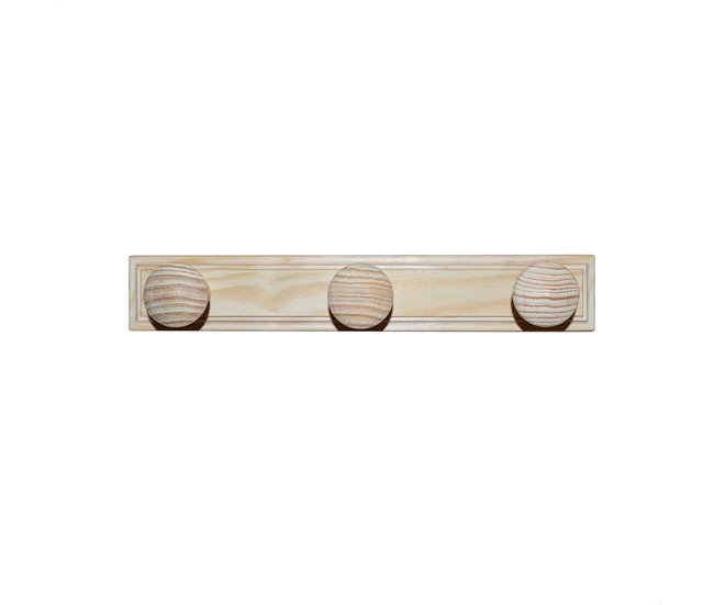 Conforama Colgador 3 pomos de madera acabado SIN barniz 38x9x6 cm
