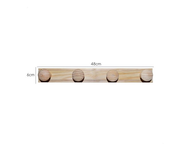 Conforama Colgador 4 Pomos En Madera Acabado SIN Barniz 48x9x6 Cm