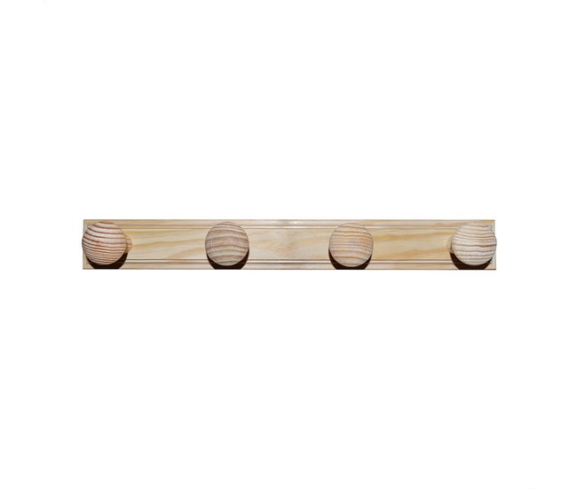 Conforama Colgador 4 pomos en madera acabado SIN barniz 48x9x6 cm