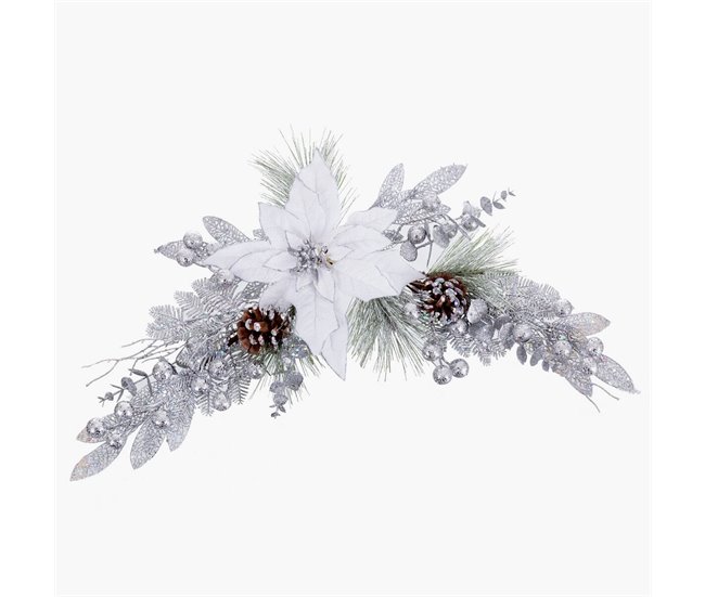 Conforama Colgador para Puertas Navidad Blanco Plateado Plástico Piñas 73 cm
