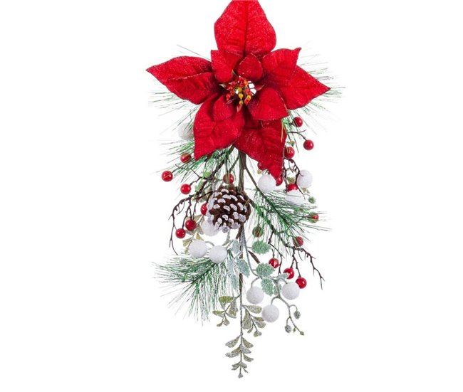Conforama Colgador Para Puertas Navidad Rojo Multicolor Plástico Tejido Piñas 60 Cm
