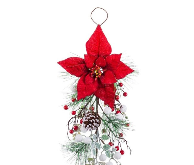 Conforama Colgador Para Puertas Navidad Rojo Multicolor Plástico Tejido Piñas 60 Cm