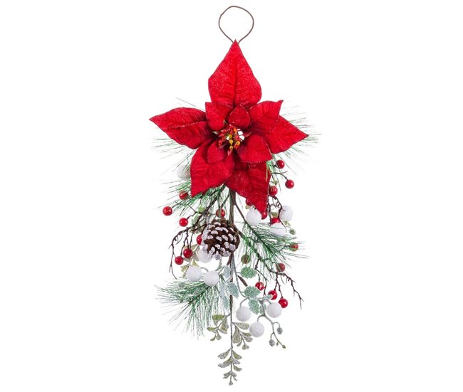 Conforama Colgador para Puertas Navidad Rojo Multicolor Plástico Tejido Piñas 60 cm