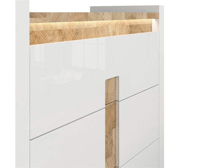 Conforama Cómoda 3 Cajones Con LED Helios Blanco Lacado Y Madera