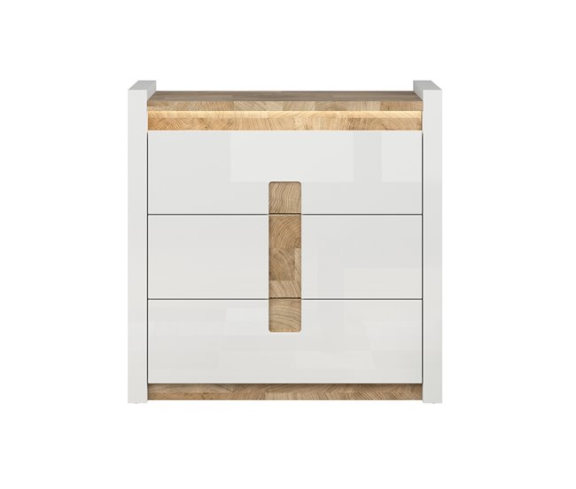 Conforama Cómoda 3 cajones con LED Helios Blanco lacado y Madera