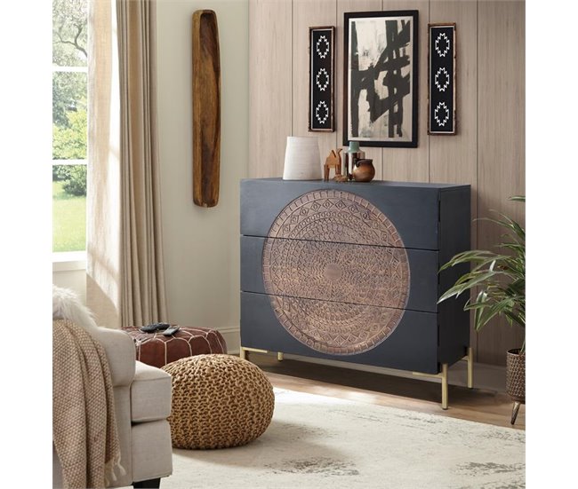 Conforama Cómoda 3 Cajones En Madera De Mango Y Base De Metal Negro/marrón De 90x40x95 Cm