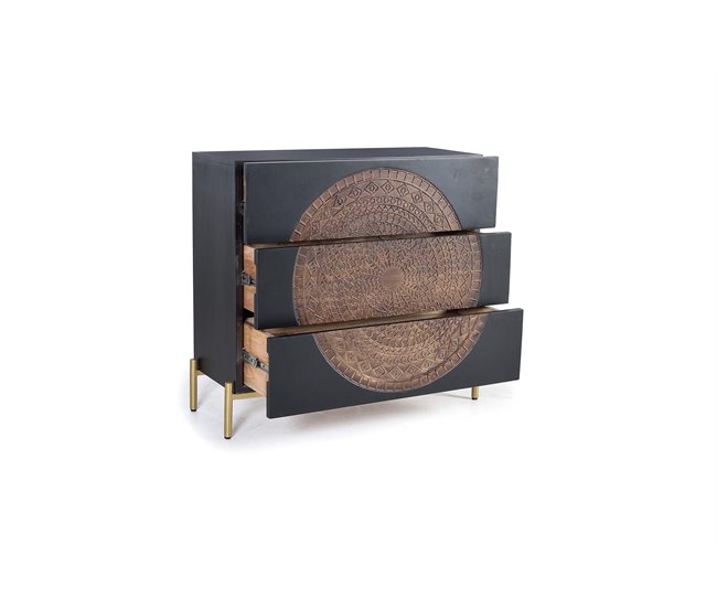 Conforama Cómoda 3 Cajones En Madera De Mango Y Base De Metal Negro/marrón De 90x40x95 Cm
