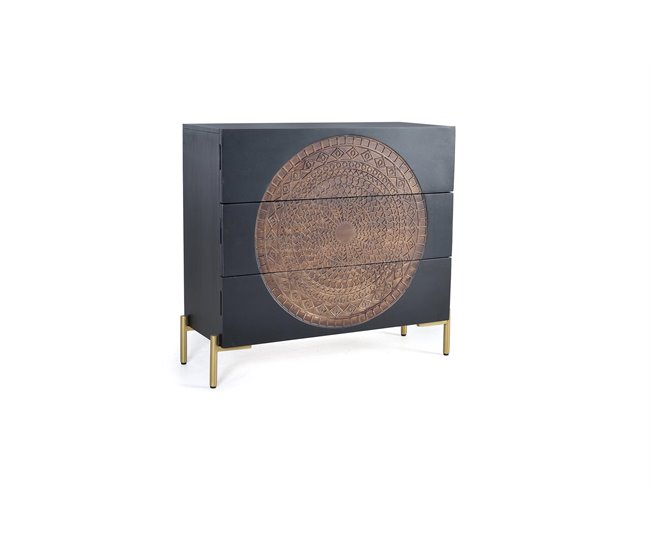 Conforama Cómoda 3 cajones en madera de mango y base de metal negro/marrón de 90x40x95 cm