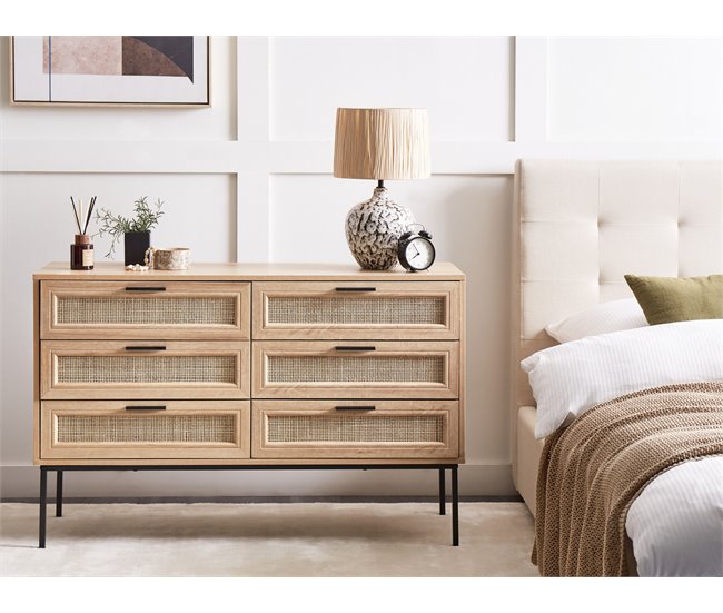 Conforama Cómoda 6 Cajones De Ratán Madera Clara PASCO