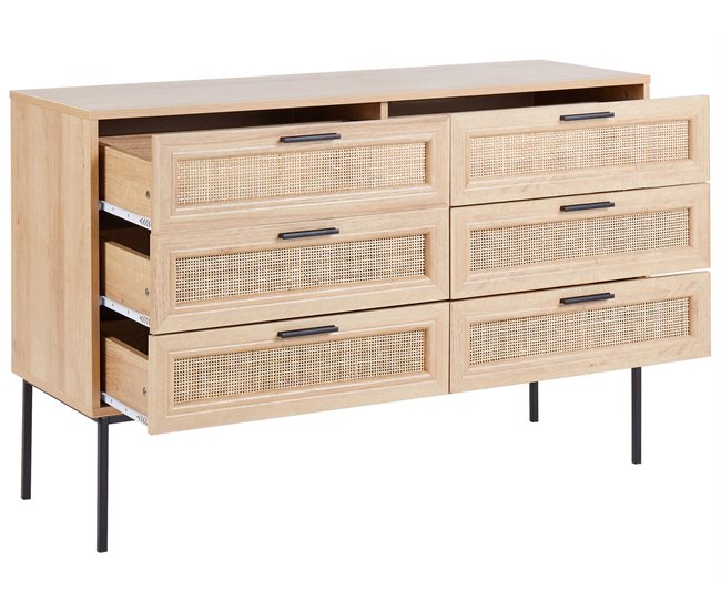 Conforama Cómoda 6 Cajones De Ratán Madera Clara PASCO
