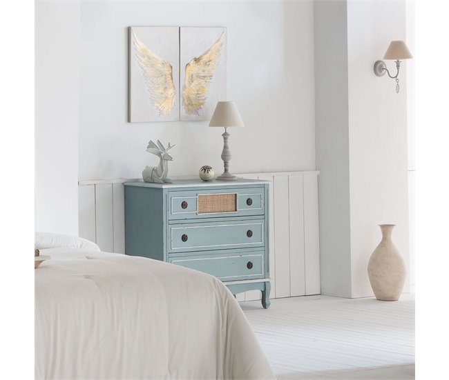 Conforama Cómoda Alexandra House Living Azul Ratán Madera De Abeto Madera MDF 38 X 80 X 90 Cm