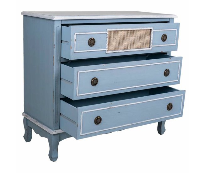 Conforama Cómoda Alexandra House Living Azul Ratán Madera De Abeto Madera MDF 38 X 80 X 90 Cm