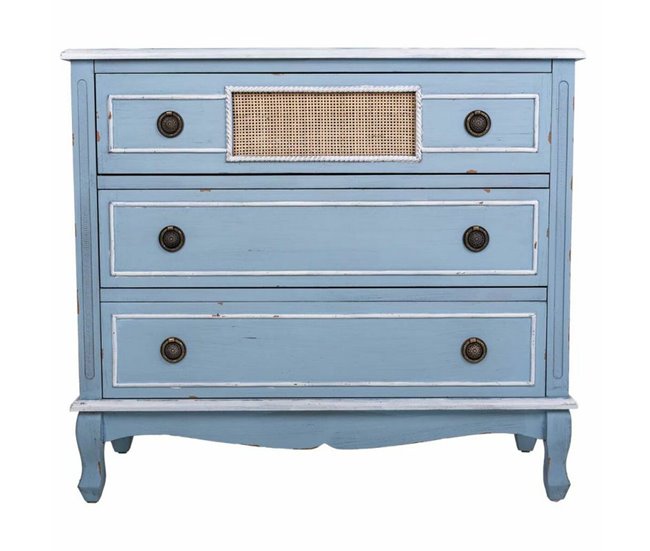Conforama Cómoda Alexandra House Living Azul Ratán Madera De Abeto Madera MDF 38 X 80 X 90 Cm