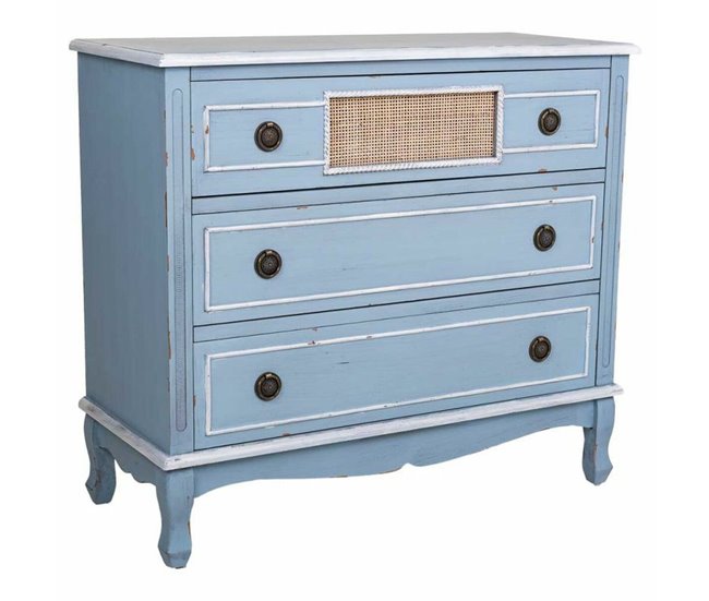 Conforama Cómoda Alexandra House Living Azul Ratán Madera de abeto Madera MDF 38 x 80 x 90 cm