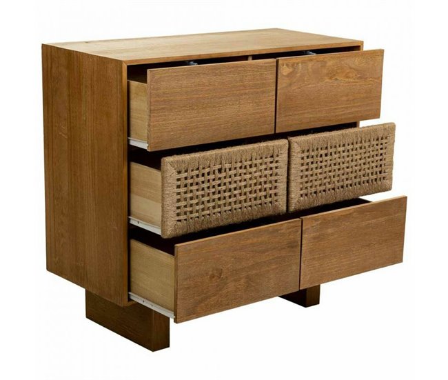 Conforama Cómoda Alexandra House Living Marrón Cuerda Madera De Abeto Madera De Paulonia 36 X 75 X 80 Cm