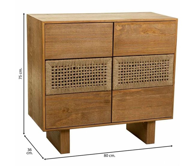 Conforama Cómoda Alexandra House Living Marrón Cuerda Madera De Abeto Madera De Paulonia 36 X 75 X 80 Cm