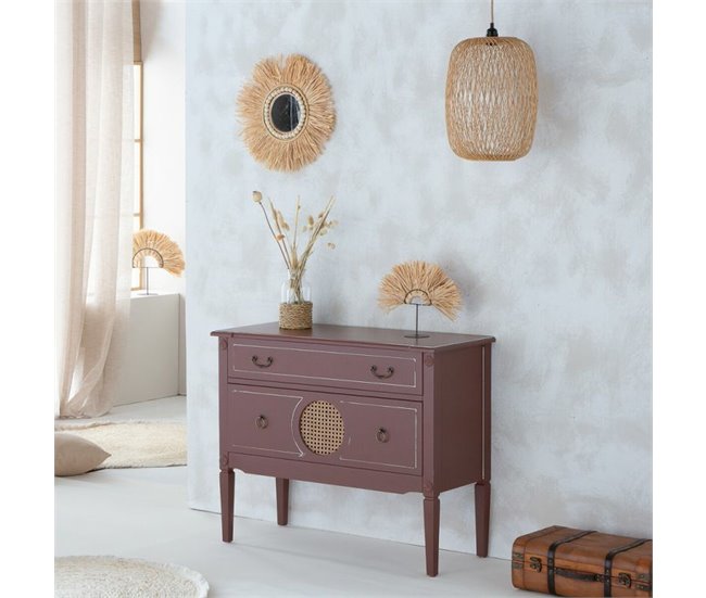 Conforama Cómoda Alexandra House Living Marrón Natural Ratán Madera De Abeto Madera MDF 38 X 72 X 88 Cm
