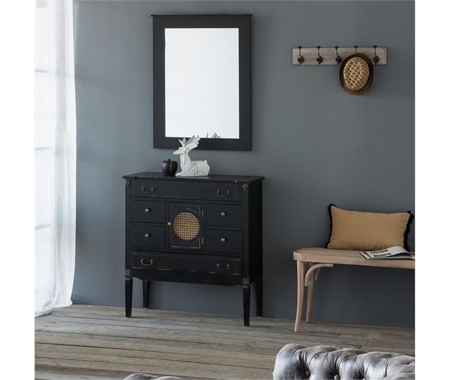 Conforama Cómoda Alexandra House Living Negro Ratán Madera De Abeto Madera MDF 38 X 90 X 85 Cm