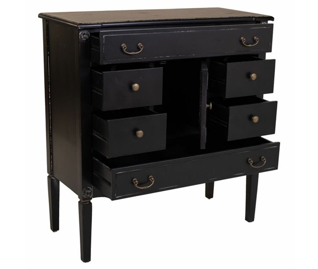 Conforama Cómoda Alexandra House Living Negro Ratán Madera De Abeto Madera MDF 38 X 90 X 85 Cm