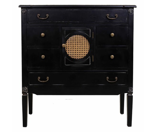 Conforama Cómoda Alexandra House Living Negro Ratán Madera De Abeto Madera MDF 38 X 90 X 85 Cm