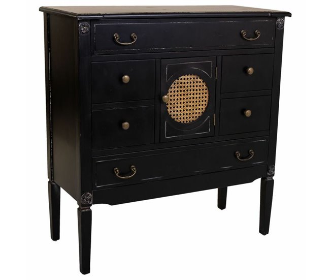 Conforama Cómoda Alexandra House Living Negro Ratán Madera de abeto Madera MDF 38 x 90 x 85 cm