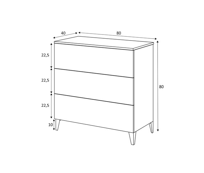 Conforama Cómoda Baltimore Cómoda Con 3 Cajones Cómoda Para El Dormitorio Cómoda Moderna 80x40h80 Cm Blanco