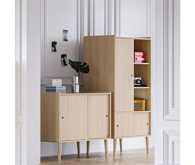 Conforama Cómoda Con 2 Puertas Correderas Acabado Roble - Retro