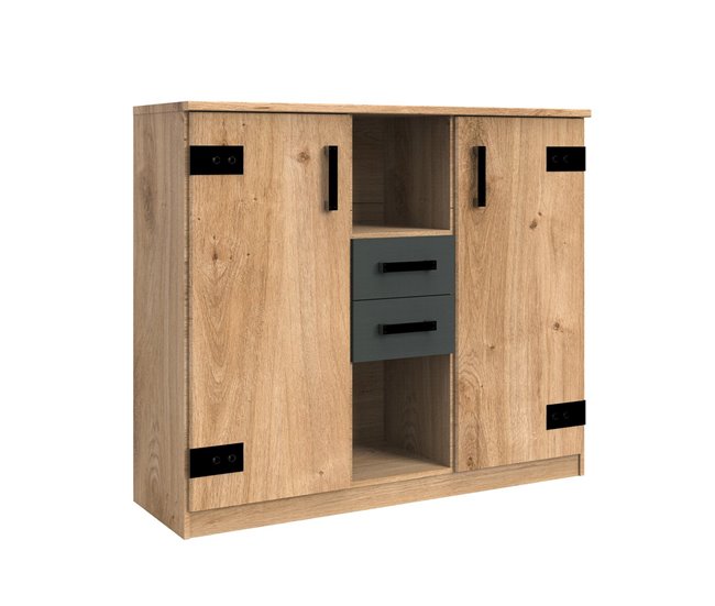 Conforama Cómoda de 2 puertas 2 cajones y 2 nichos abiertos - L124 cm
