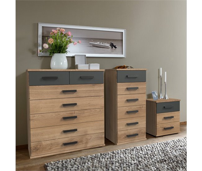 Conforama Cómoda De 7 Cajones Con Acabado De Roble Y Grafito - L91 Cm