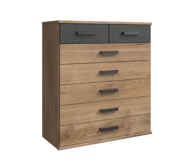 Conforama Cómoda de 7 cajones con acabado de roble y grafito - L91 cm