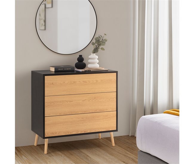 Conforama Cómoda De Noche Apolo 3 Cajones Color Negro/Madera