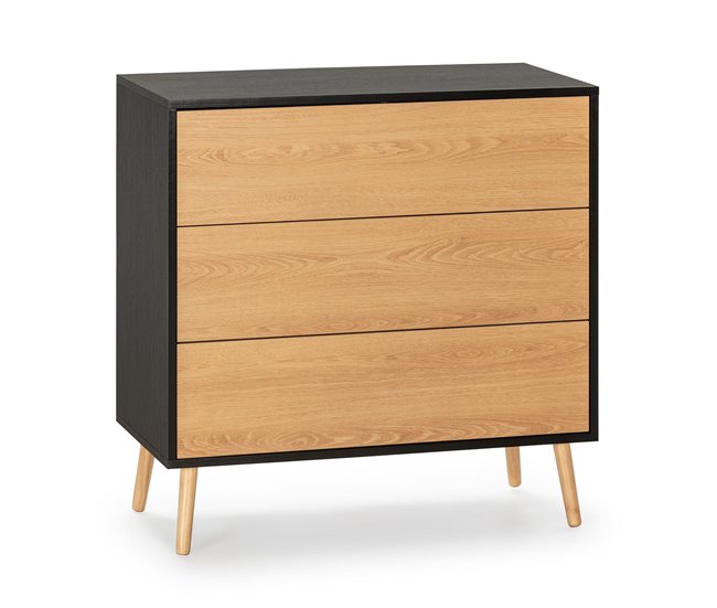 Conforama Cómoda de noche Apolo 3 cajones Color Negro/Madera
