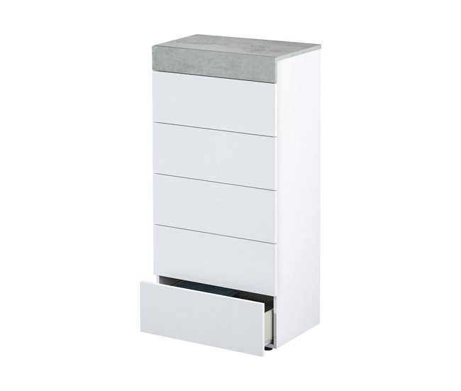 Conforama Cómoda Dferri Cómoda de 5 cajones Cómoda para el dormitorio Cómoda moderna 61x40h118 cm Blanco