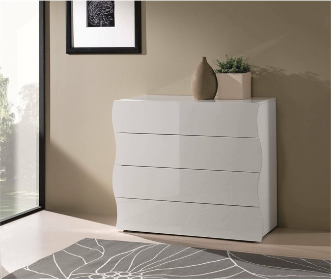 Conforama Cómoda Dhainau Cómoda De 4 Cajones Cómoda Para Dormitorio 100% Made In Italy 98x40h82 Cm Blanco Brillante