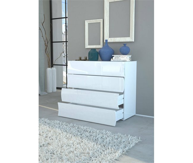 Conforama Cómoda Dhainau Cómoda De 4 Cajones Cómoda Para Dormitorio 100% Made In Italy 98x40h82 Cm Blanco Brillante