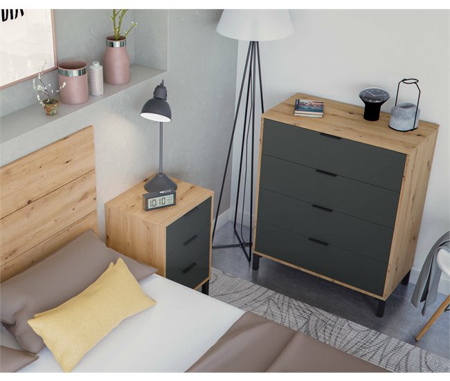 Conforama Cómoda Dmaniero Cómoda Con 4 Cajones Cómoda Para El Dormitorio Cómoda Moderna 76x40h94 Cm Roble Anudado Y Antracita