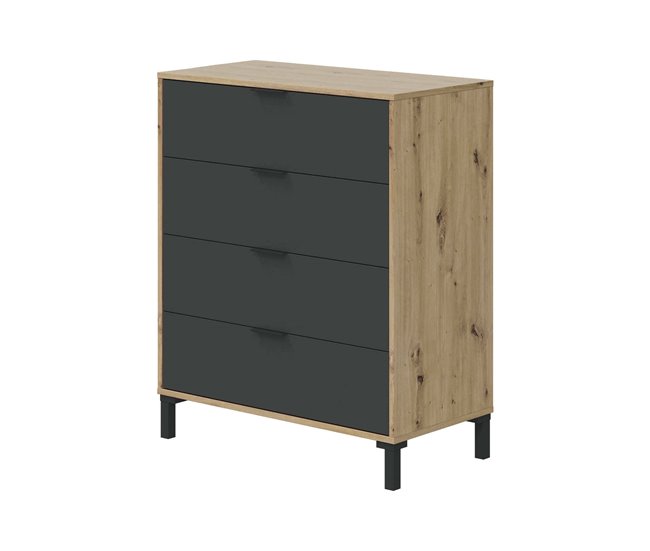 Conforama Cómoda Dmaniero Cómoda con 4 cajones Cómoda para el dormitorio Cómoda moderna 76x40h94 cm Roble anudado y Antracita